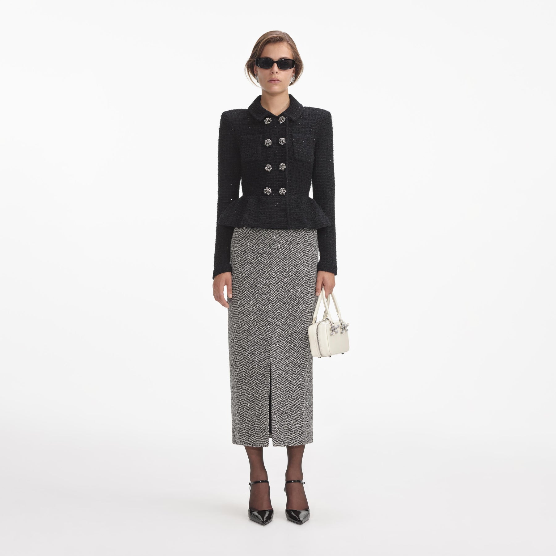 Textured Knit Peplum Jacket - Black