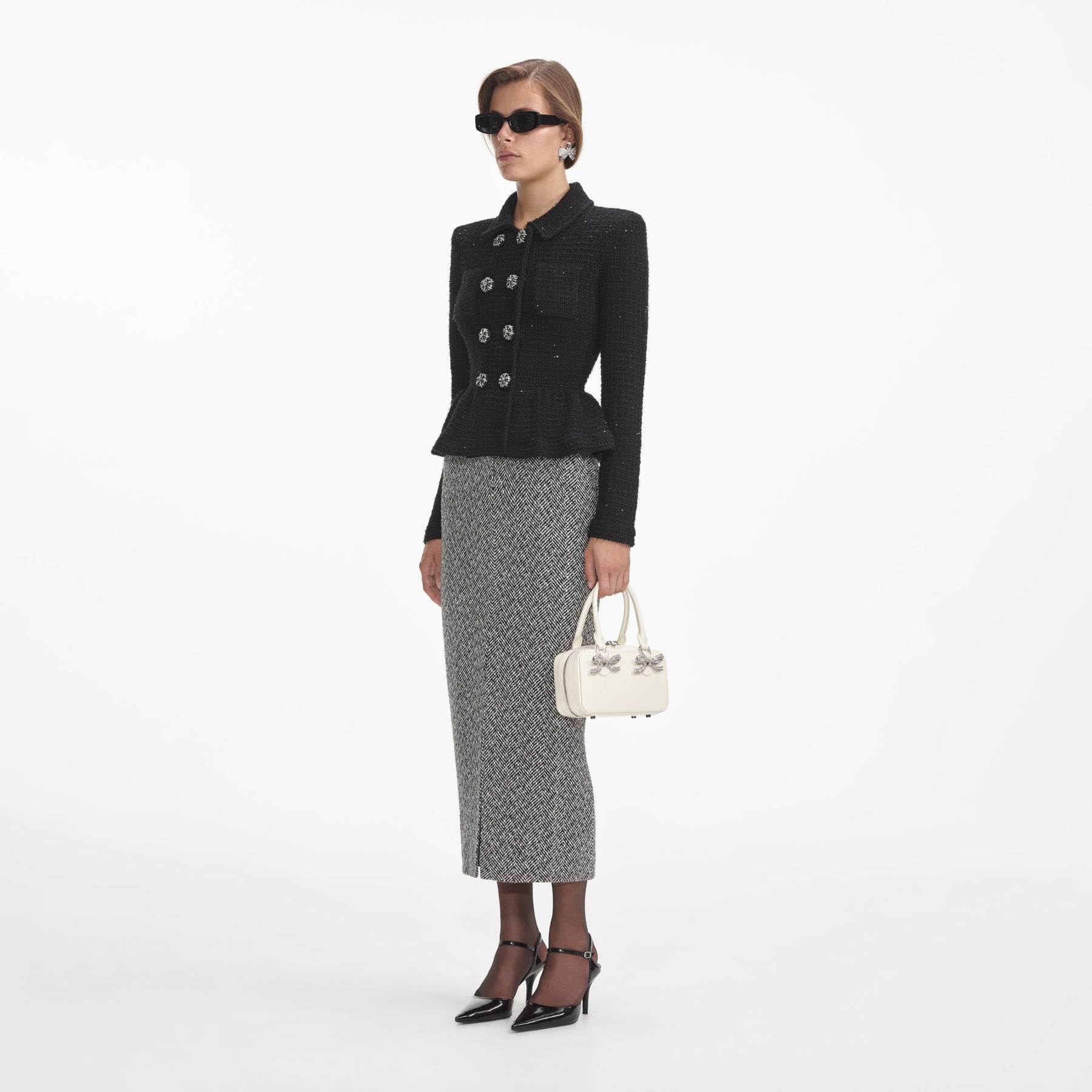 Textured Knit Peplum Jacket - Black