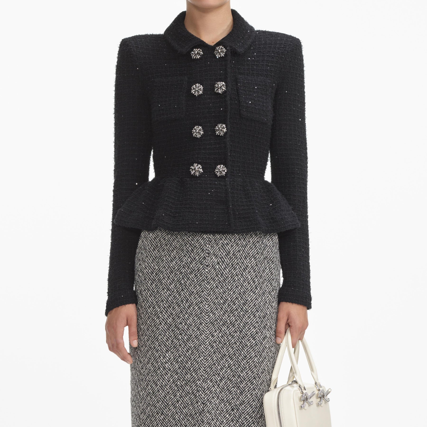 Textured Knit Peplum Jacket - Black