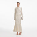 Square Rhinestone Fishnet Midi Dress - Cream