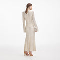 Square Rhinestone Fishnet Midi Dress - Cream