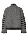 Sia Ras Stripe LS Knit Cardigan EX - Medium Grey Melange/Black