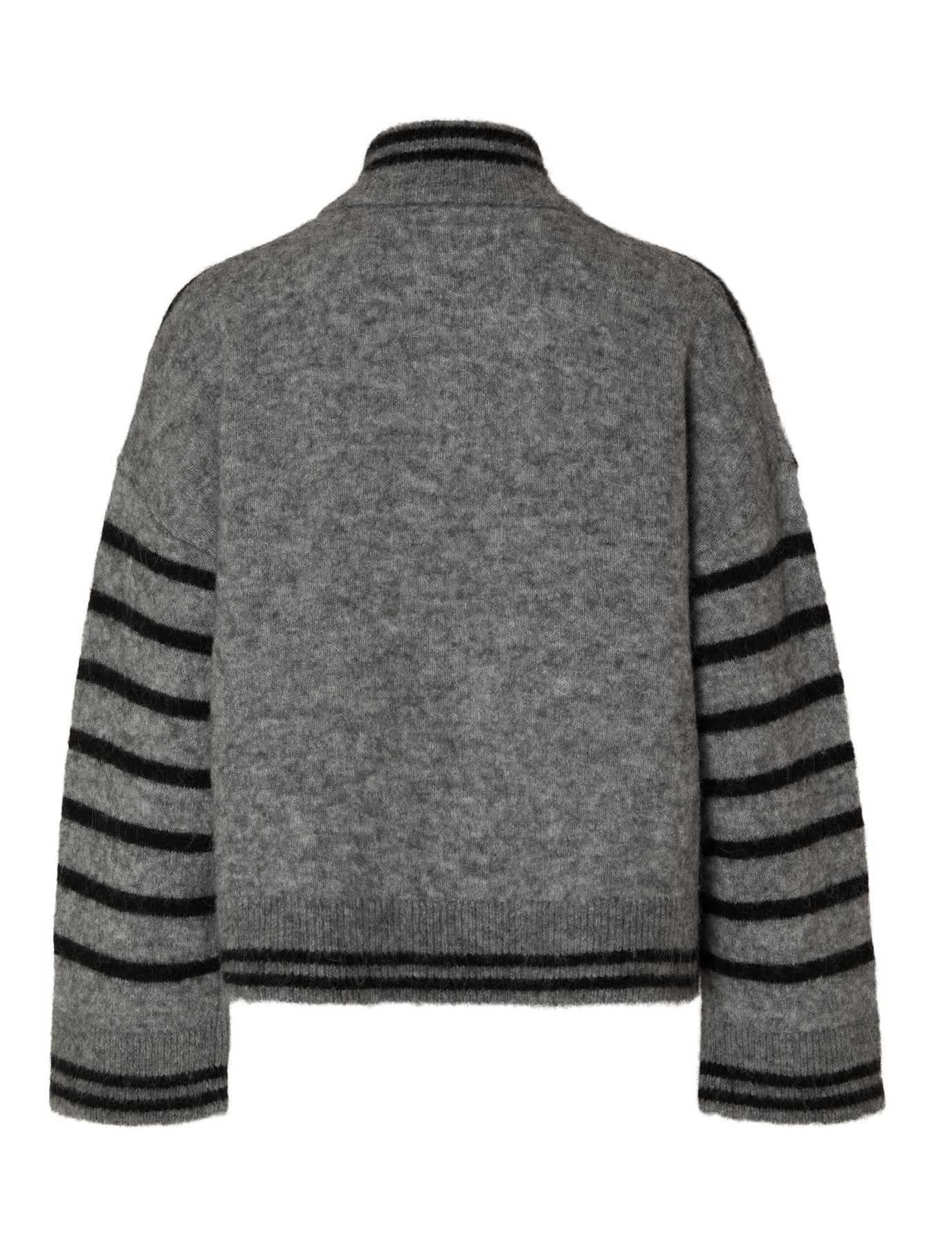 Sia Ras Stripe LS Knit Cardigan EX - Medium Grey Melange/Black