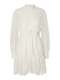 Silja LS Embroidery Short Dress Solid - Snow White