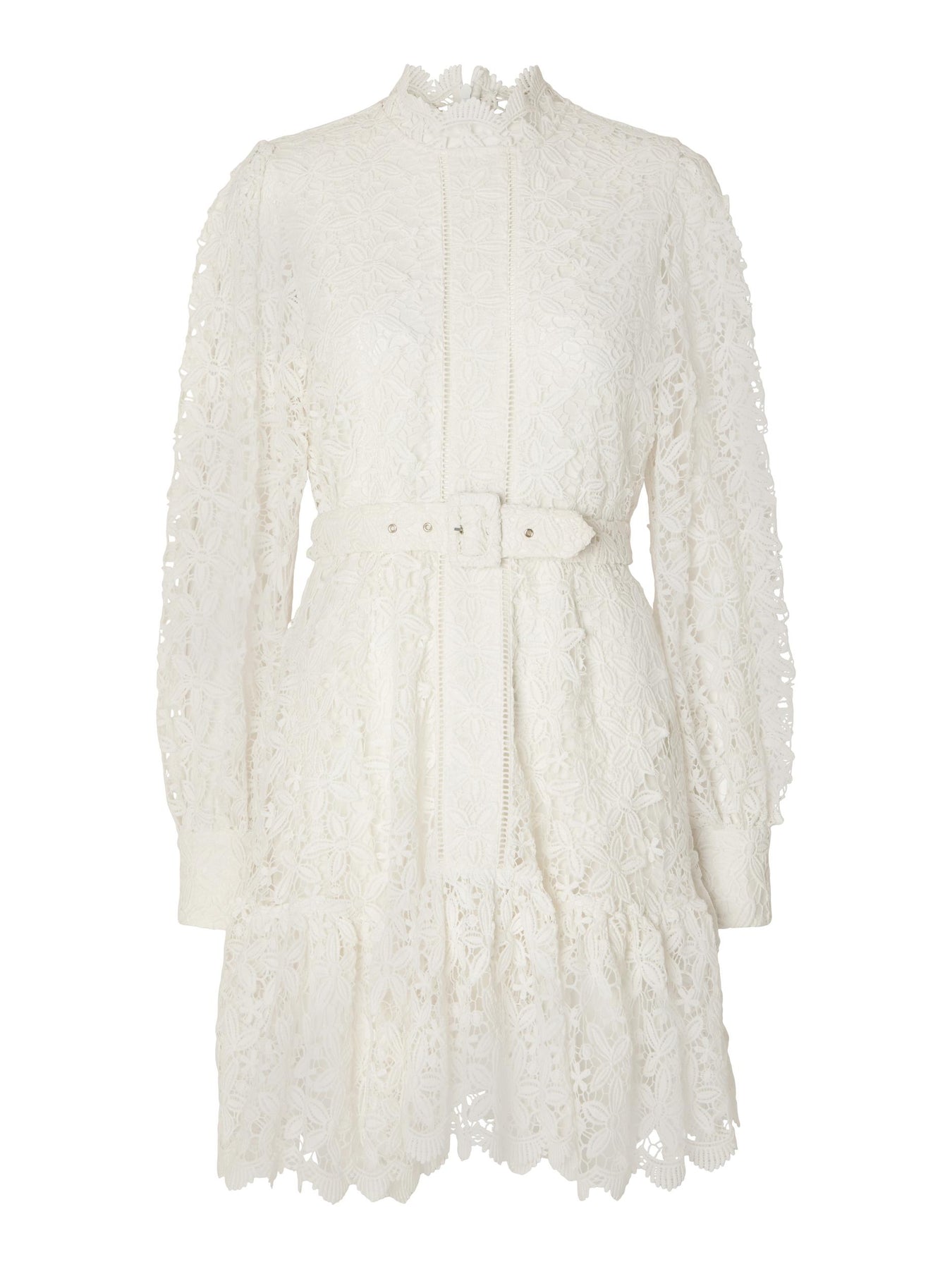 Silja LS Embroidery Short Dress Solid - Snow White