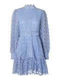 Silja LS Embroidery Short Dress Solid - Blue Heron