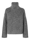 Selected Femme Sia Ras Ls Knit Half Zipper Ex - Medium Grey Melange