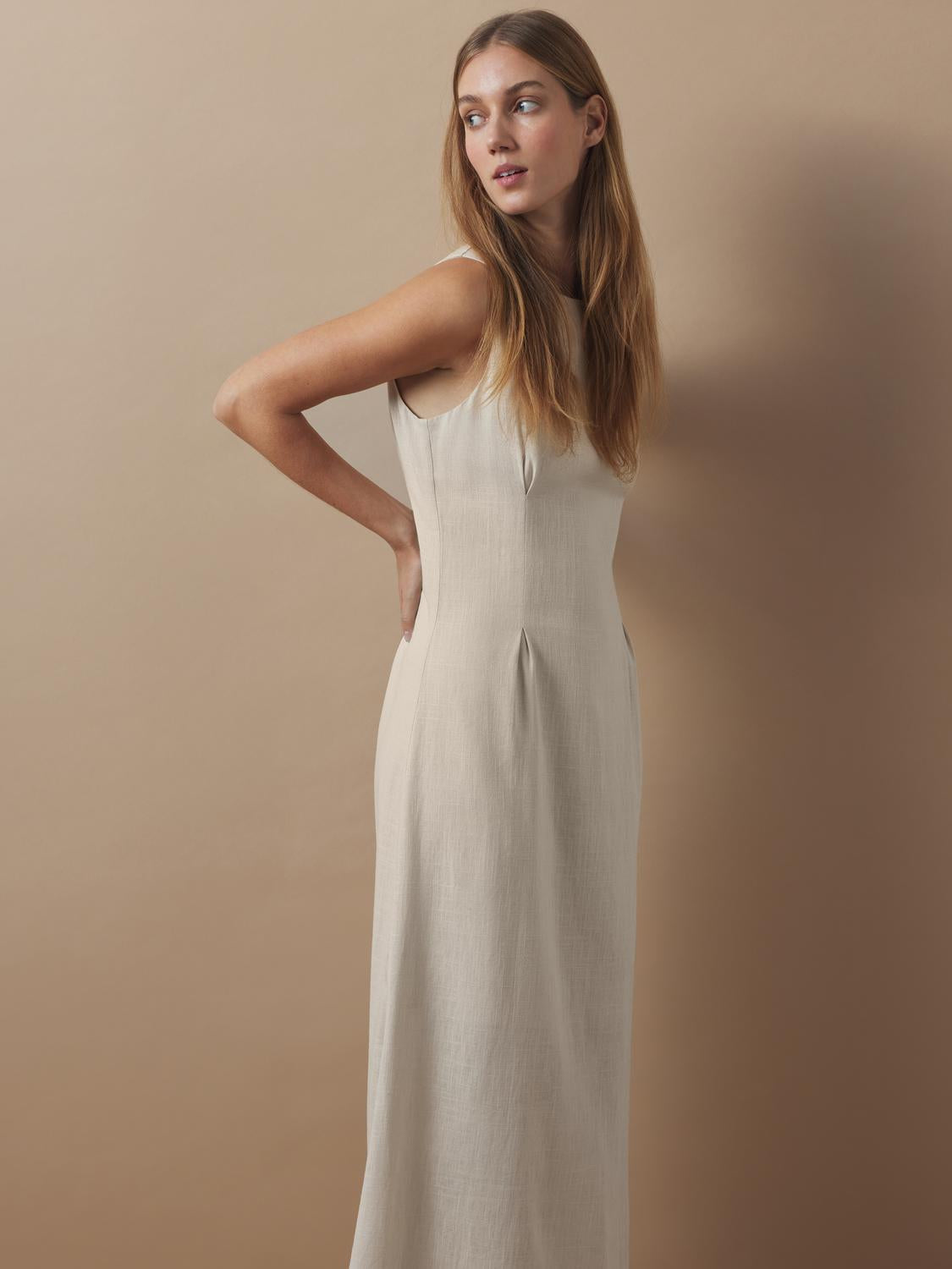 Selected Femme Sarah Sl Long Linen Dress B - Sandshell