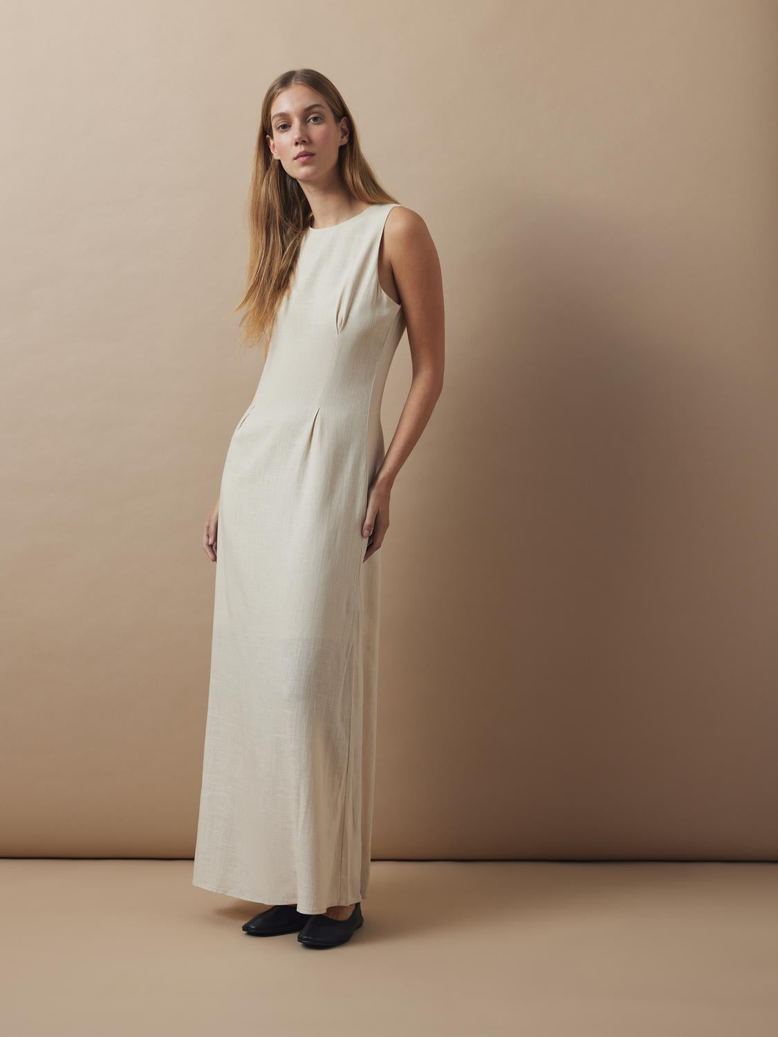 Selected Femme Sarah Sl Long Linen Dress B - Sandshell