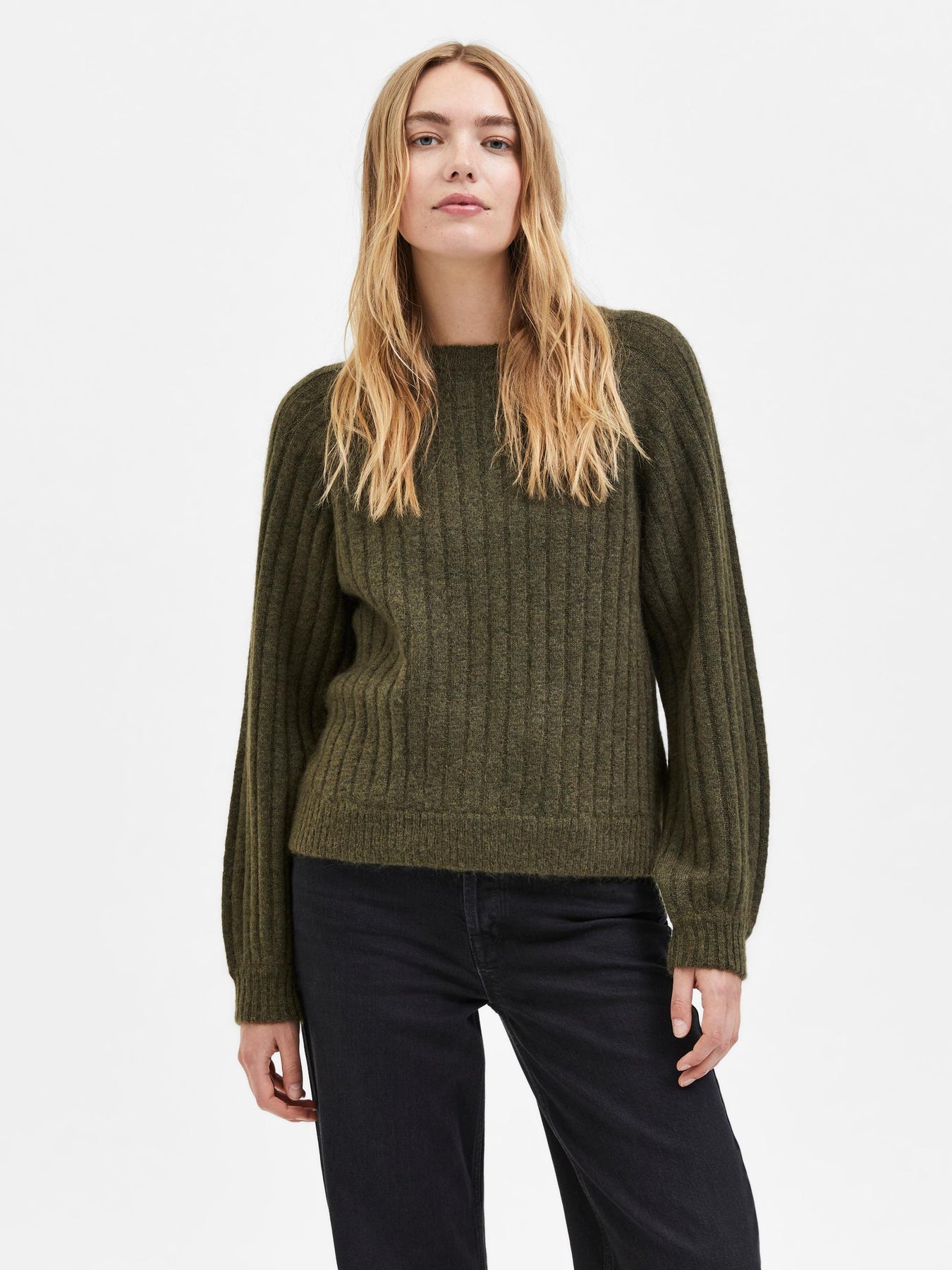 Mola Ls Knit O-Neck - Ivy Green Melange
