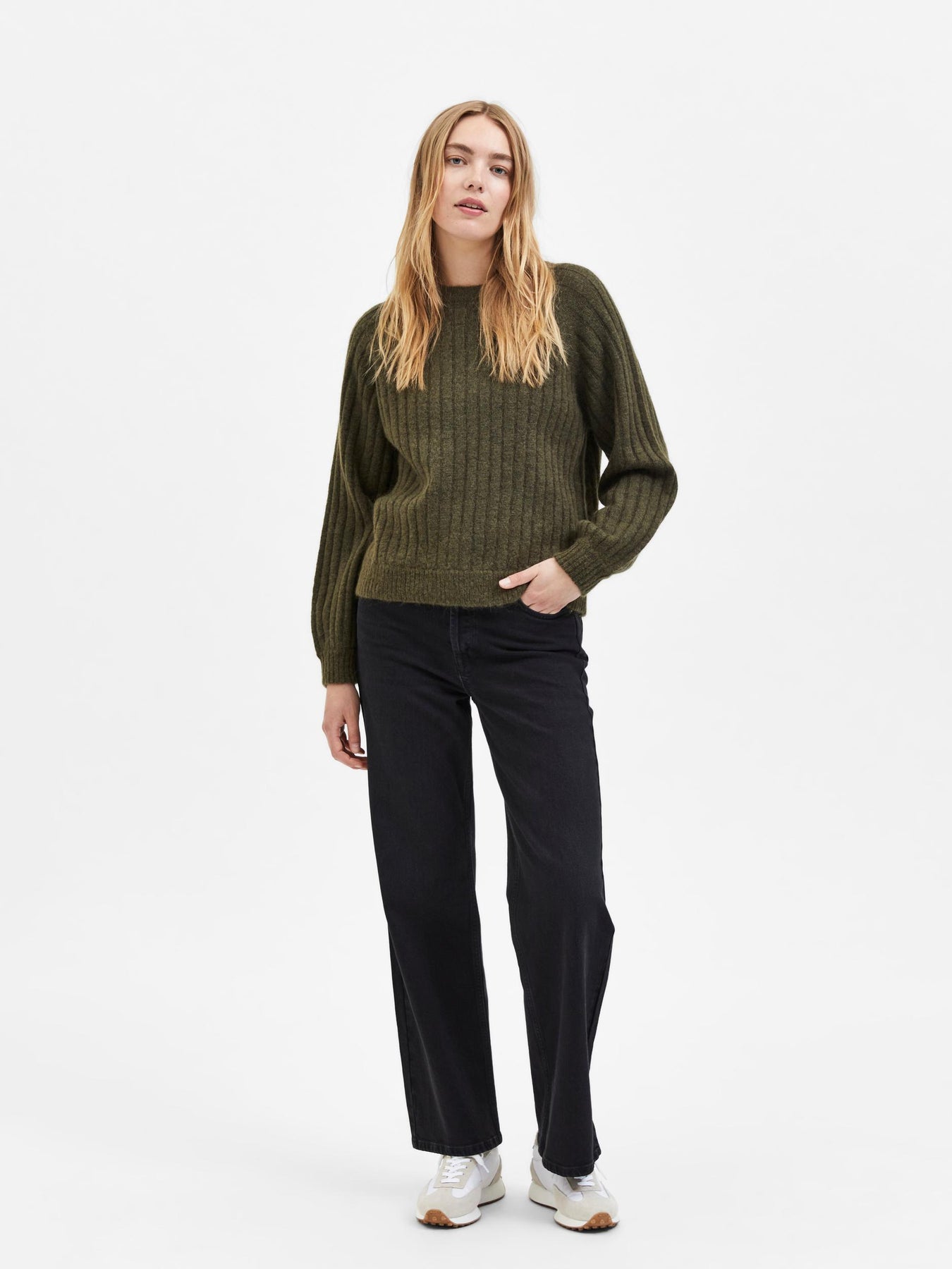 Mola Ls Knit O-Neck - Ivy Green Melange