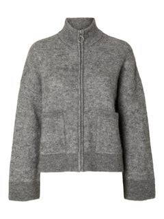 Sia Ls Knit Zipper Cardigan - Medium Grey Melange