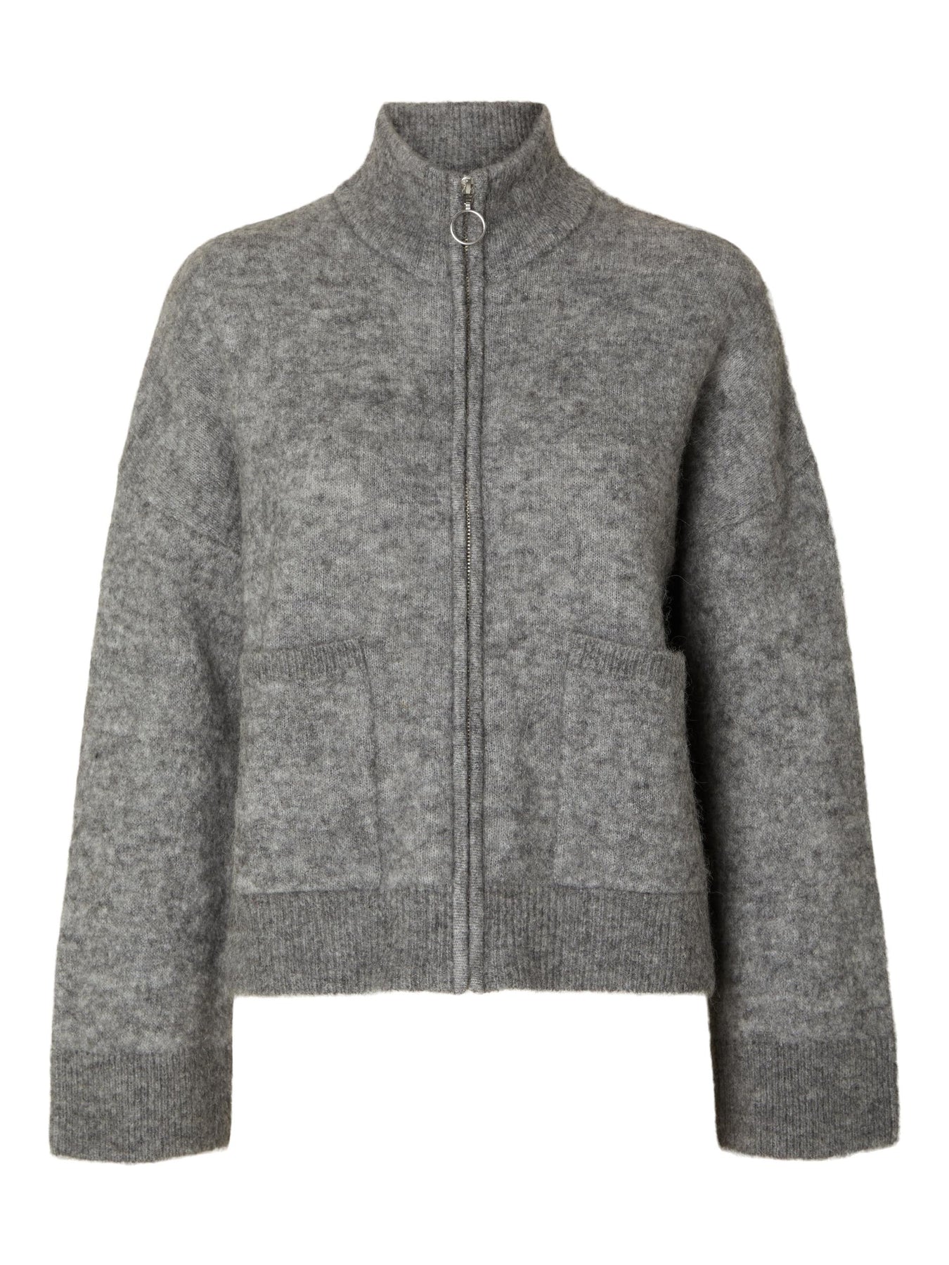 Sia Ls Knit Zipper Cardigan - Medium Grey Melange