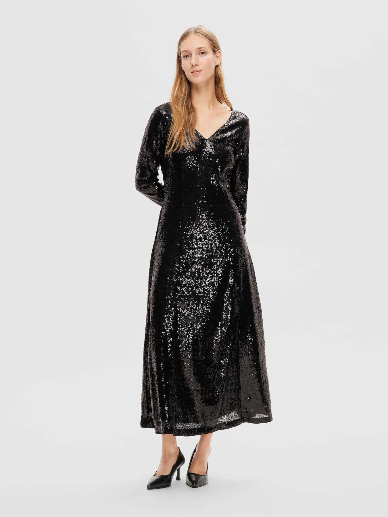 Alaia LS Midi Sequins Dress - Black