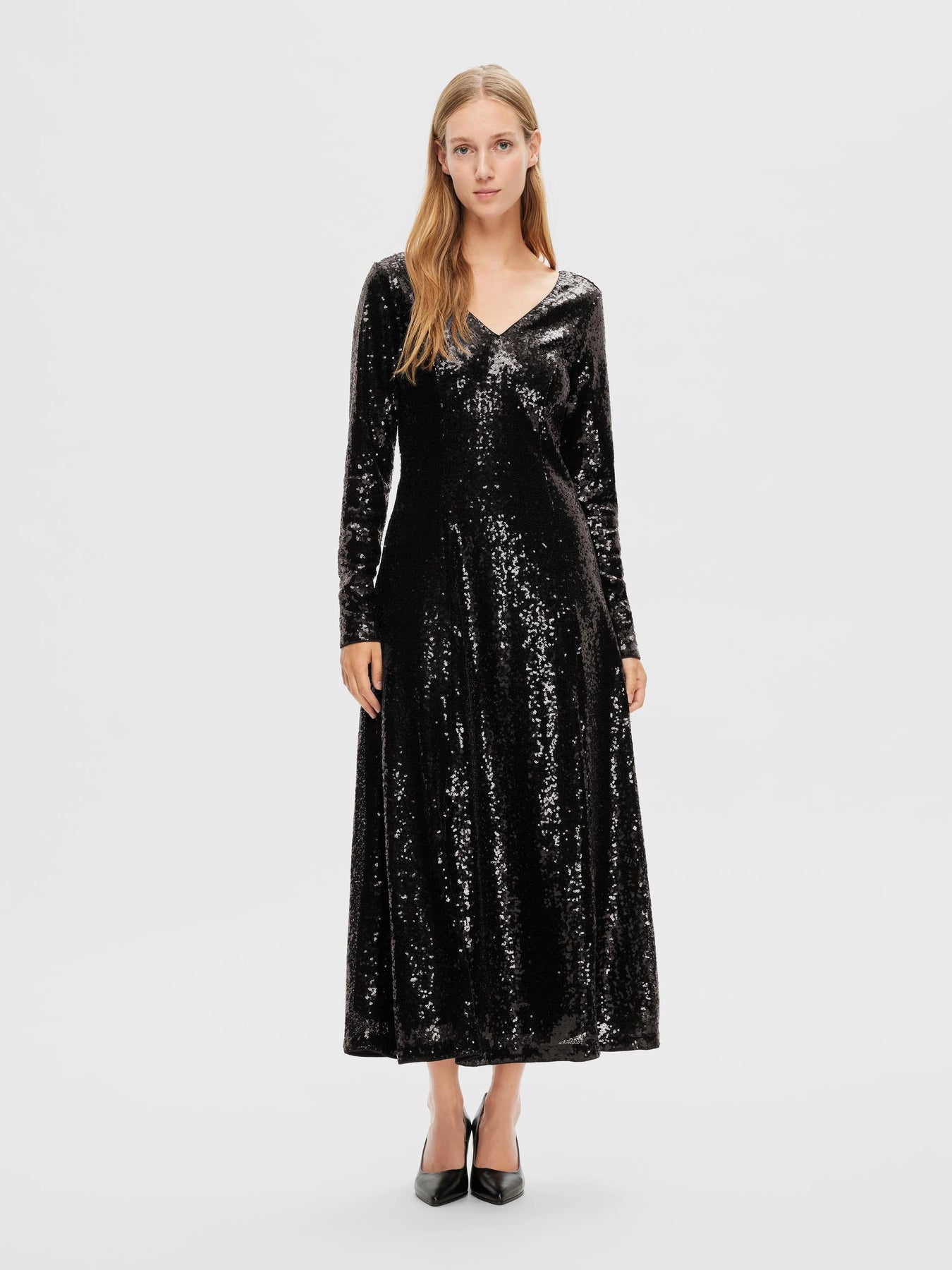 Alaia LS Midi Sequins Dress - Black