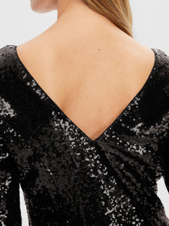Alaia LS Midi Sequins Dress - Black