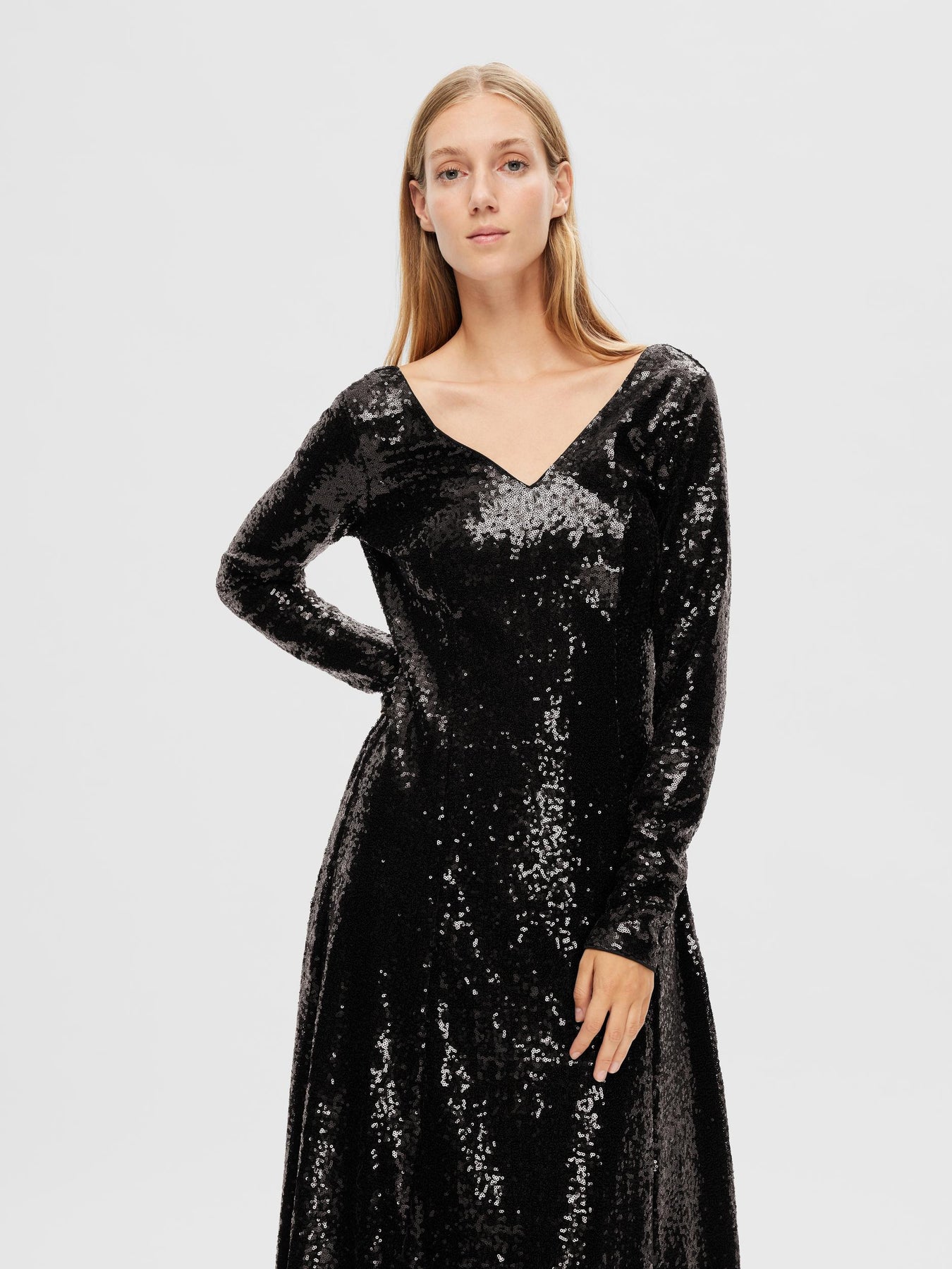 Alaia LS Midi Sequins Dress - Black