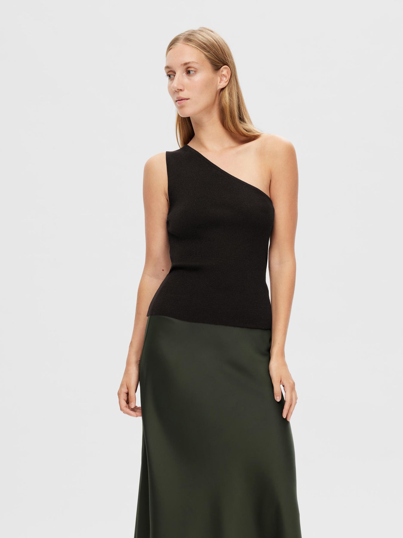 Lura Lurex One Shoulder Knit Top - Black Lurex