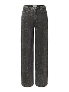 Marley-Dia Hw Dark Grey Wide Jeans - Dark Grey Denim Diamond Surface