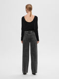Marley-Dia Hw Dark Grey Wide Jeans - Dark Grey Denim Diamond Surface