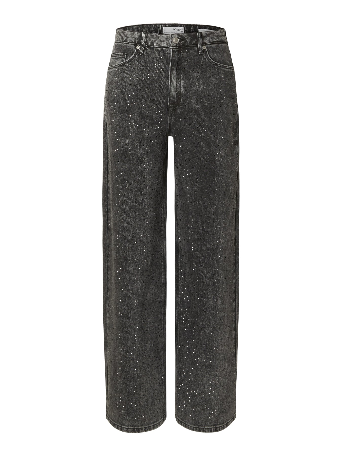 Marley-Dia Hw Dark Grey Wide Jeans - Dark Grey Denim Diamond Surface