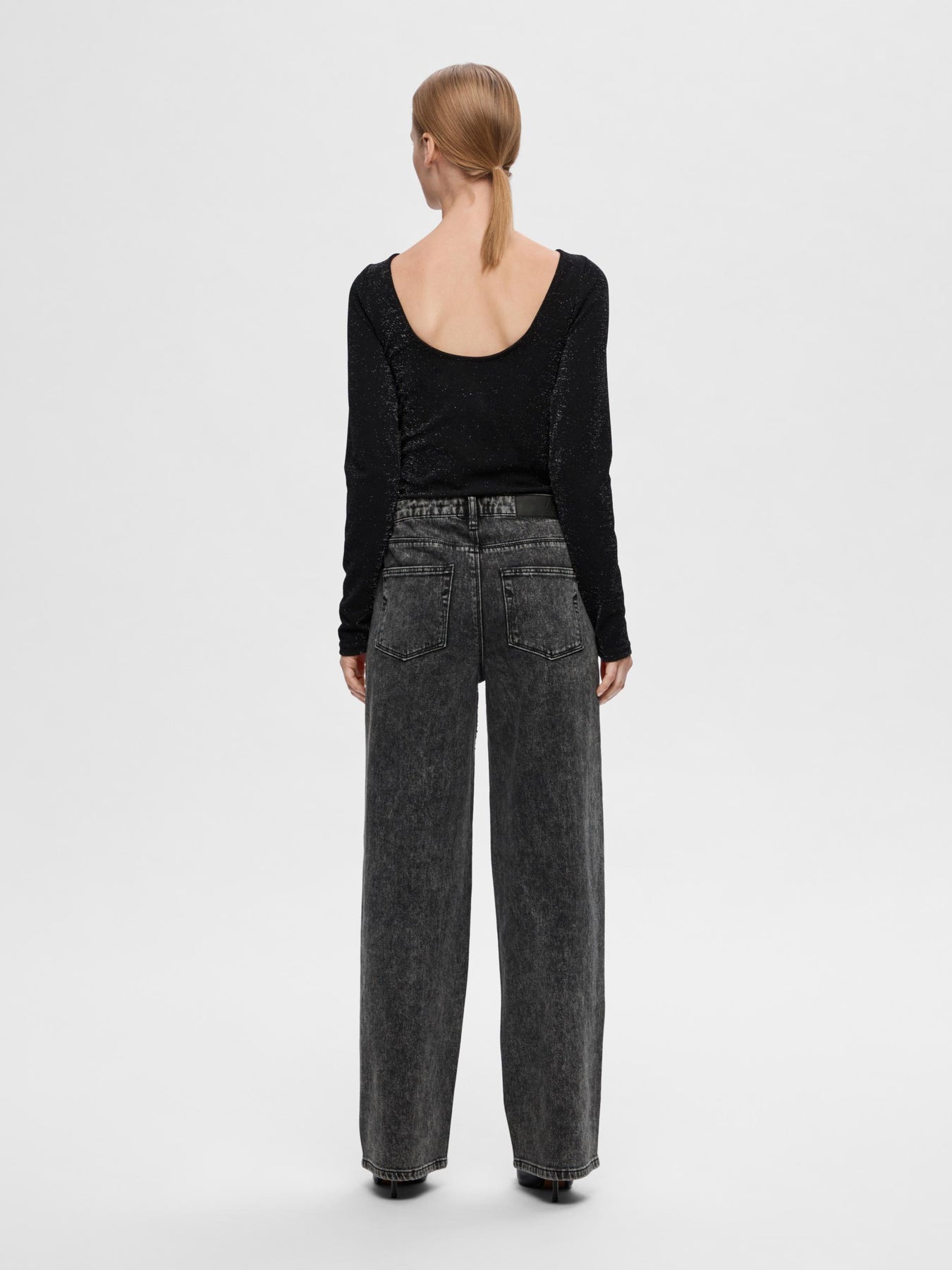 Marley-Dia Hw Dark Grey Wide Jeans - Dark Grey Denim Diamond Surface