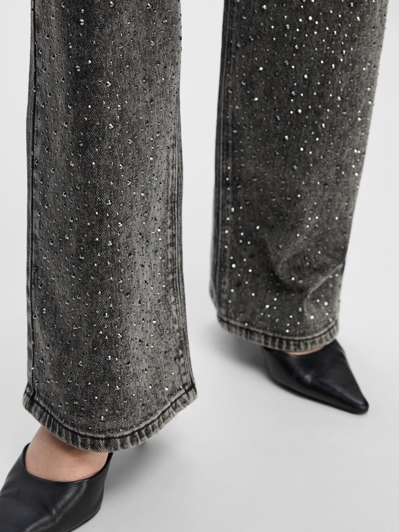 Marley-Dia Hw Dark Grey Wide Jeans - Dark Grey Denim Diamond Surface