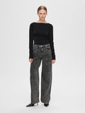 Marley-Dia Hw Dark Grey Wide Jeans - Dark Grey Denim Diamond Surface