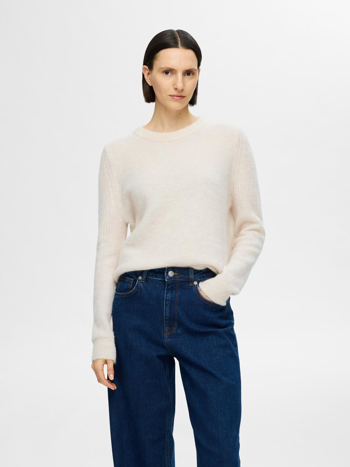 Sia Ras Ls Knit O-Neck - Birch Melange
