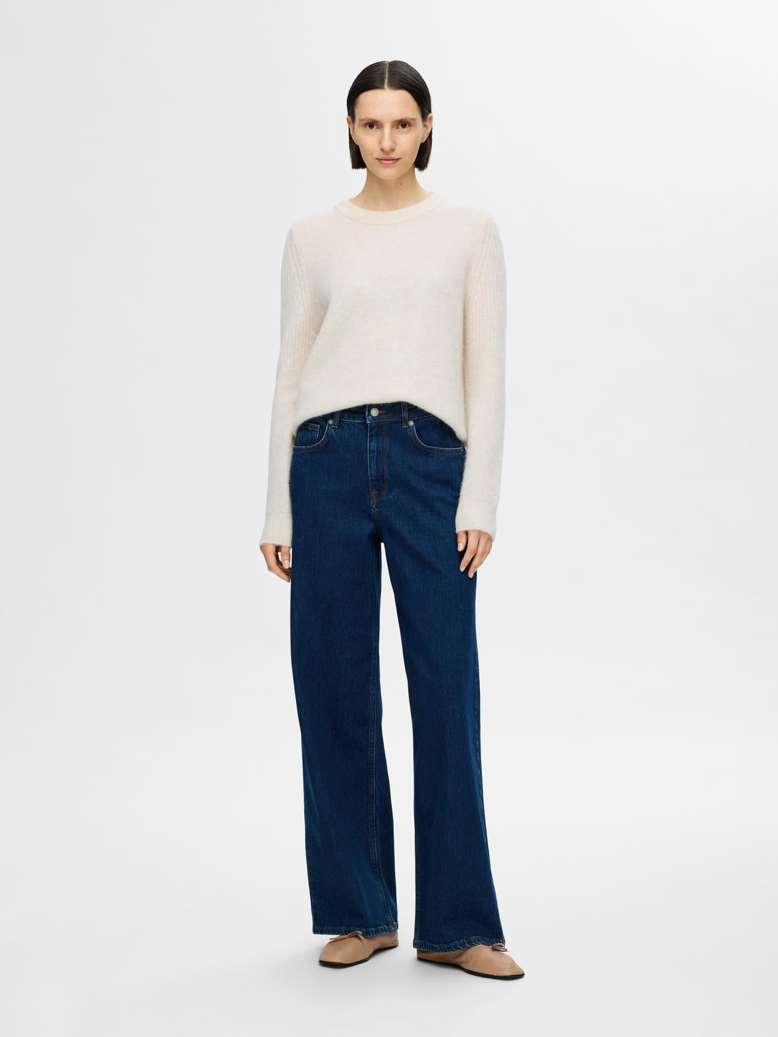 Sia Ras Ls Knit O-Neck - Birch Melange