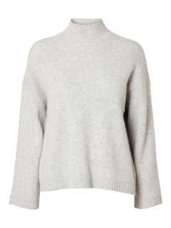 Cille Cashmere Blend High Neck- Light Grey Melange