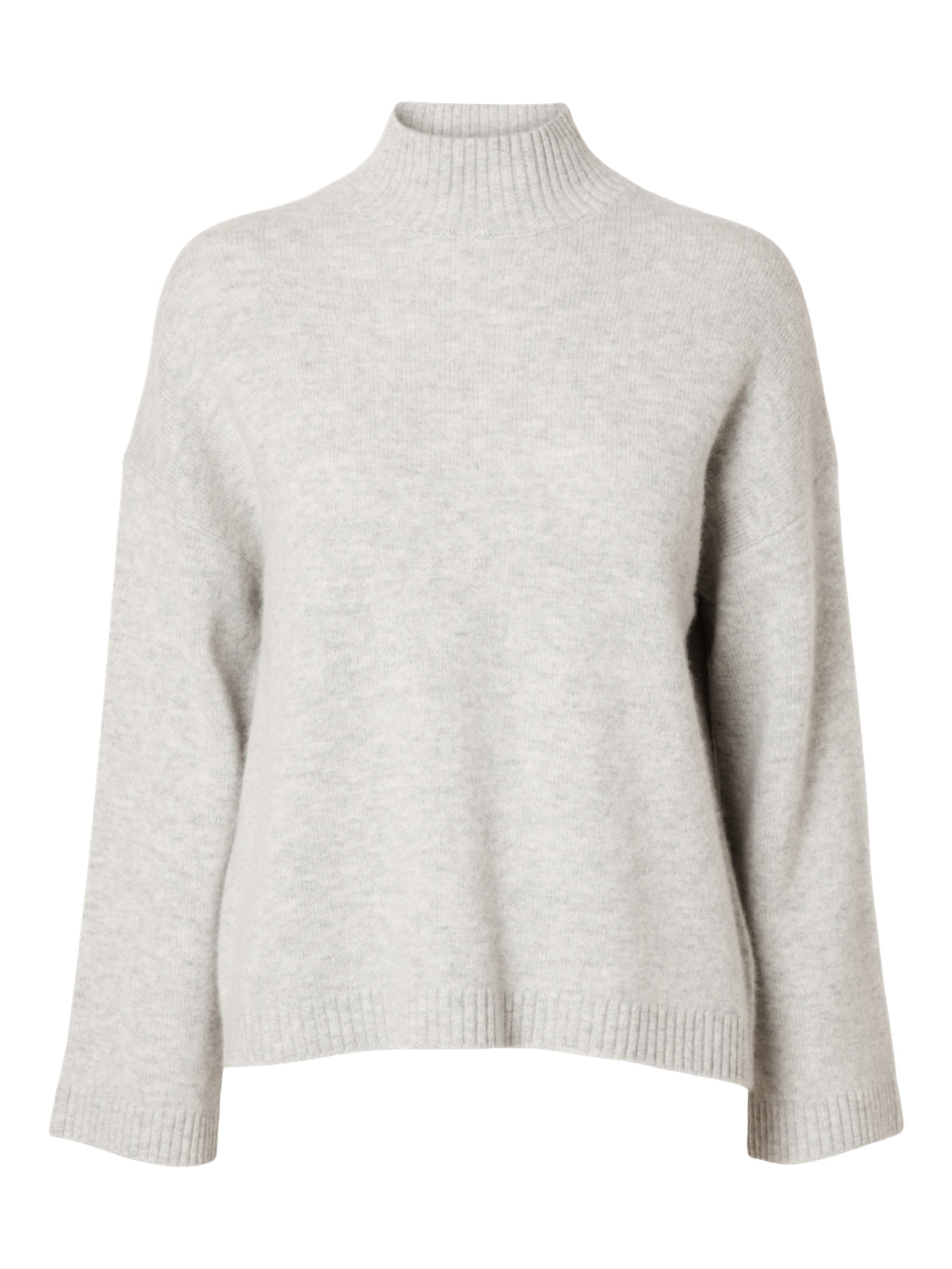 Cille Cashmere Blend High Neck - Ljusgrå melange
