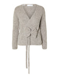 Gabella Ls Knit Bow Cardigan - Steel Gray Melange
