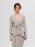 Gabella Ls Knit Bow Cardigan - Steel Gray Melange