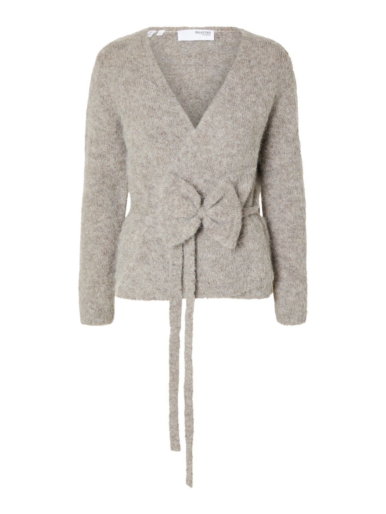 Gabella Ls Knit Bow Cardigan - Steel Gray Melange