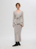 Gabella Ls Knit Bow Cardigan - Steel Gray Melange