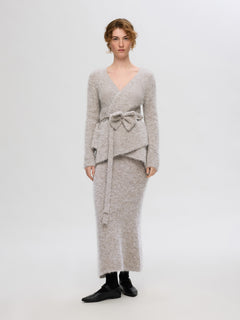 Gabella Ls Knit Bow Cardigan - Steel Gray Melange