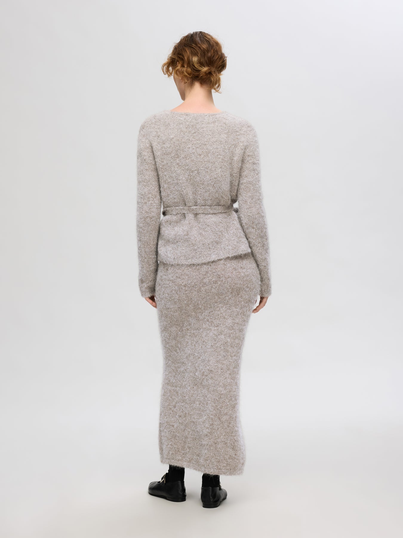 Gabella Ls Knit Bow Cardigan - Steel Gray Melange