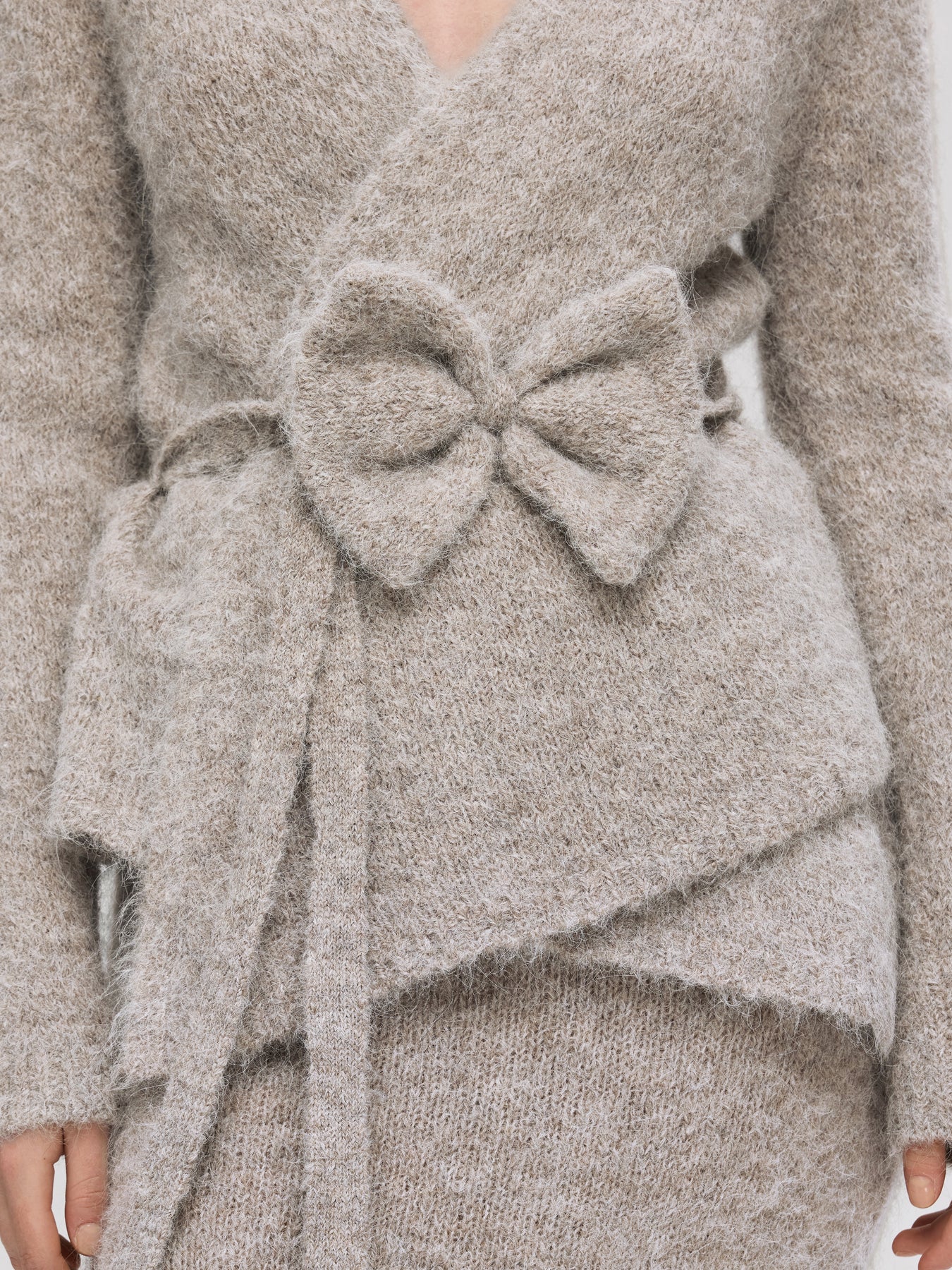 Gabella Ls Knit Bow Cardigan - Steel Gray Melange