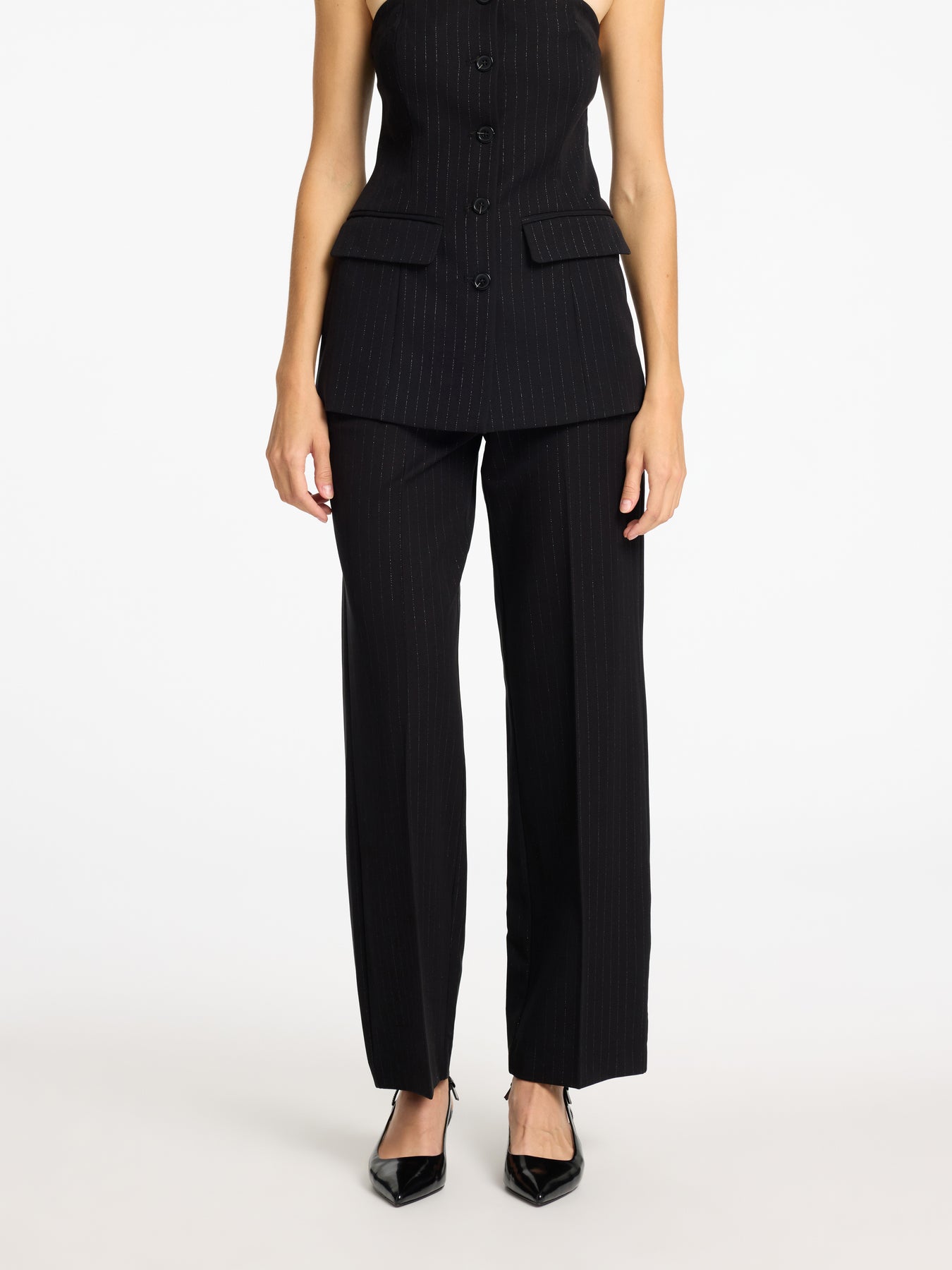 Eli-Rita Mw Wide Pant - Black Silver Stripes
