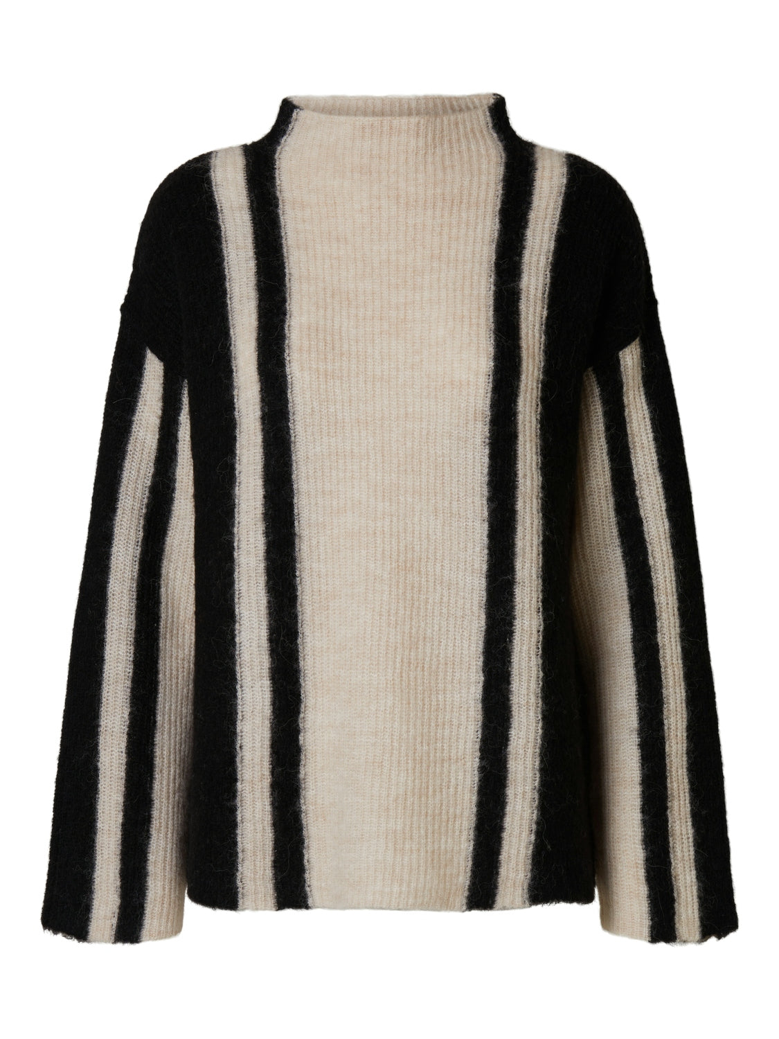 Lulu Ls Knit Vertical High Neck - Birch Black
