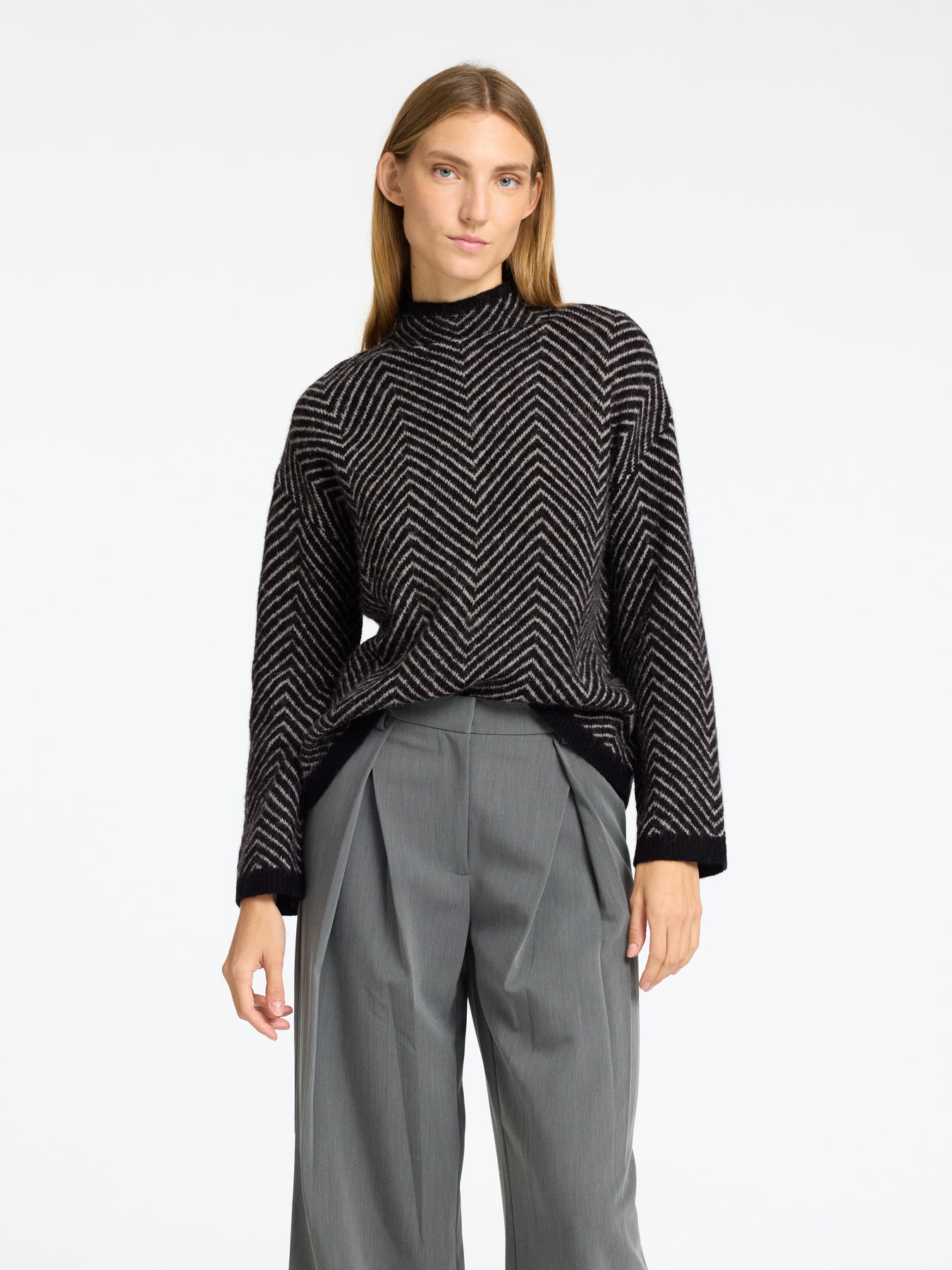 Lulu Ls Herringbone Knit High Neck - Black Birch
