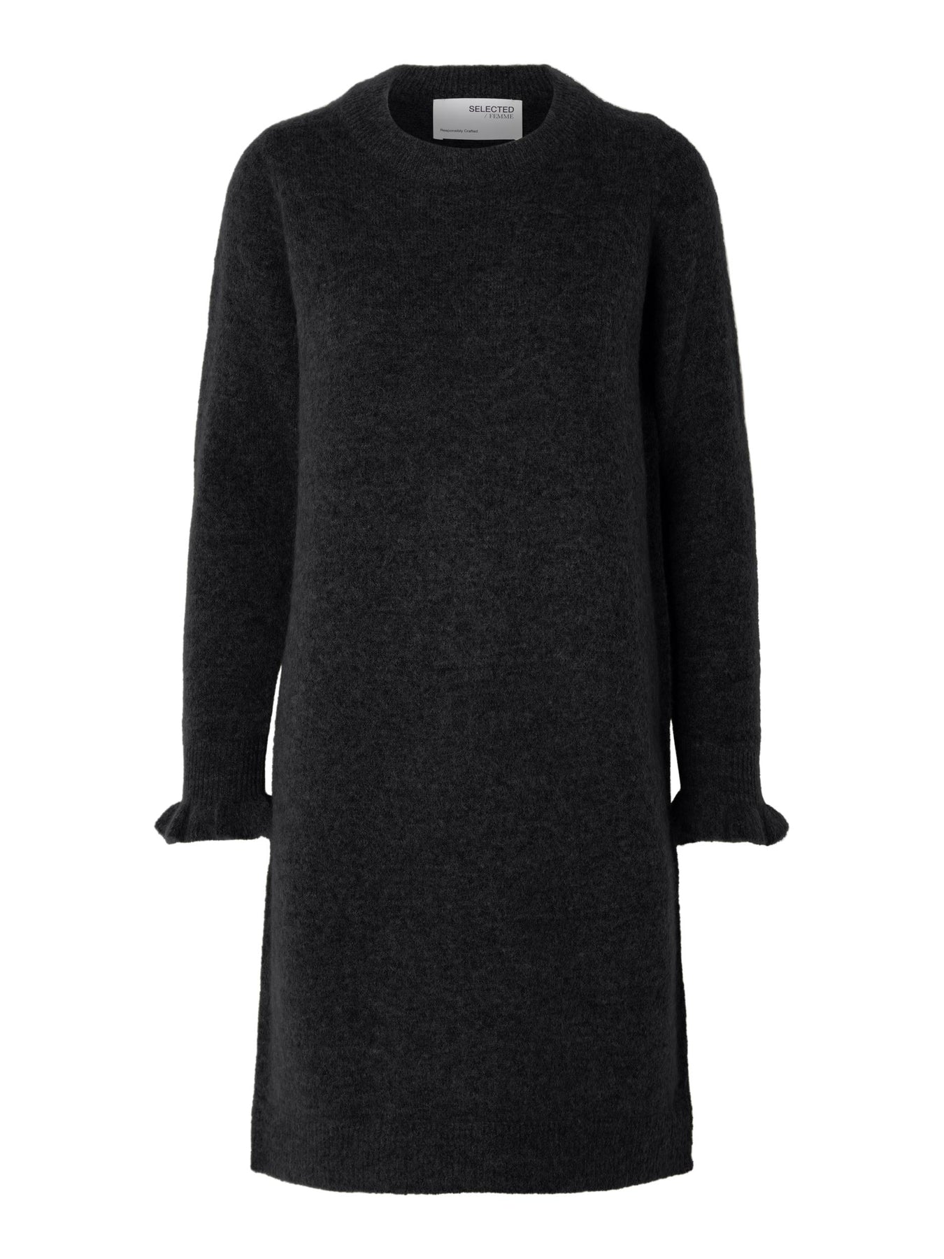 Sia Ras Frill LS Knit Dress - Black
