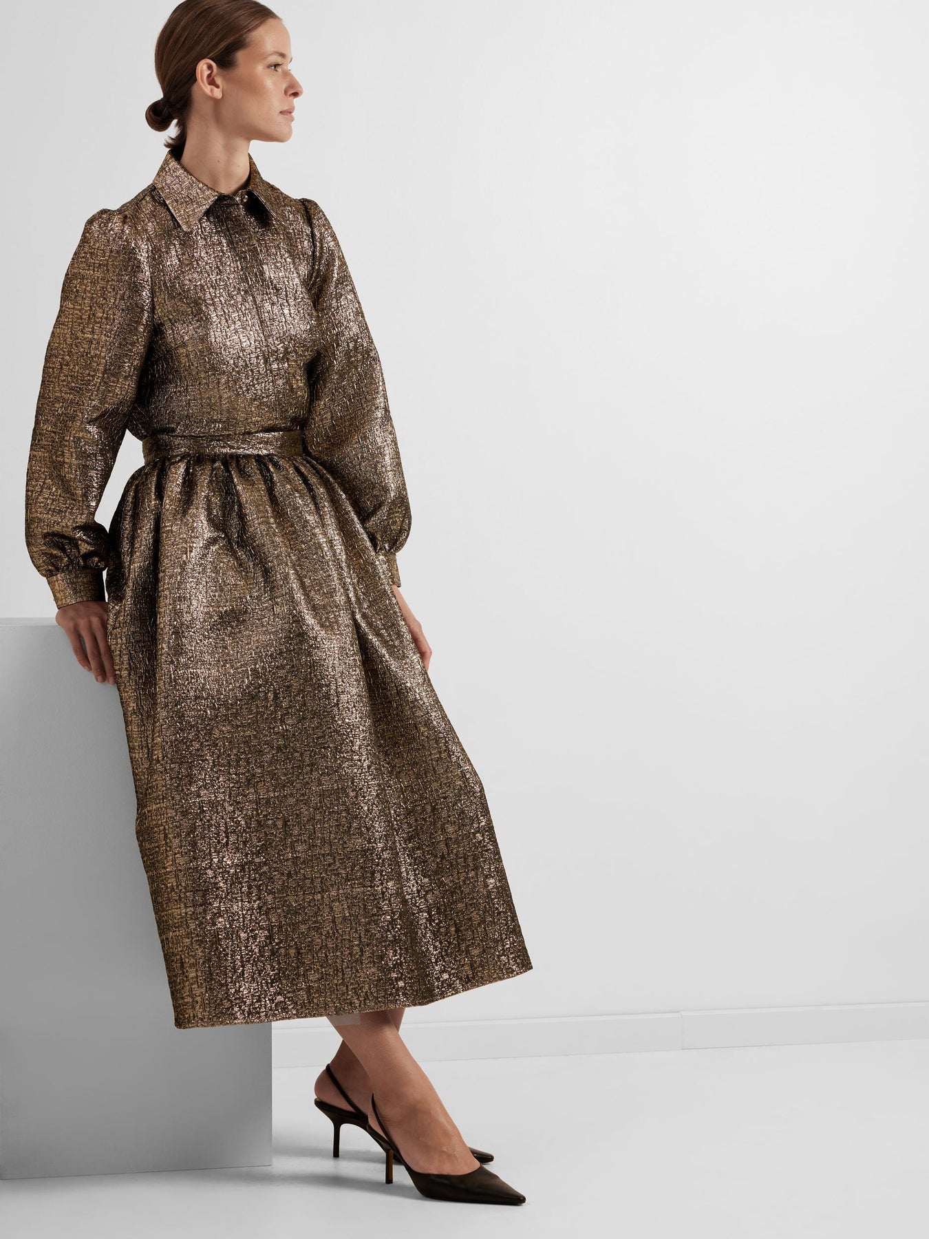 Violet Ls Jacquard Shirt - Gold Colour