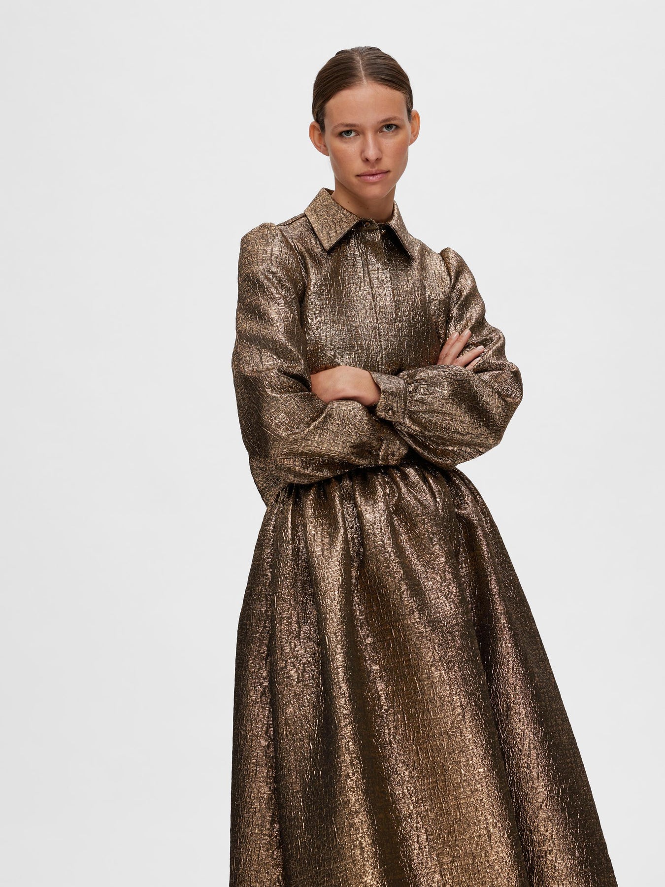 Violet Ls Jacquard Shirt - Gold Colour