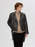 Nana Biker Leather Jacket - Black Rub Off Look