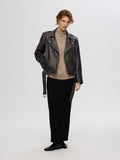Nana Biker Leather Jacket - Black Rub Off Look