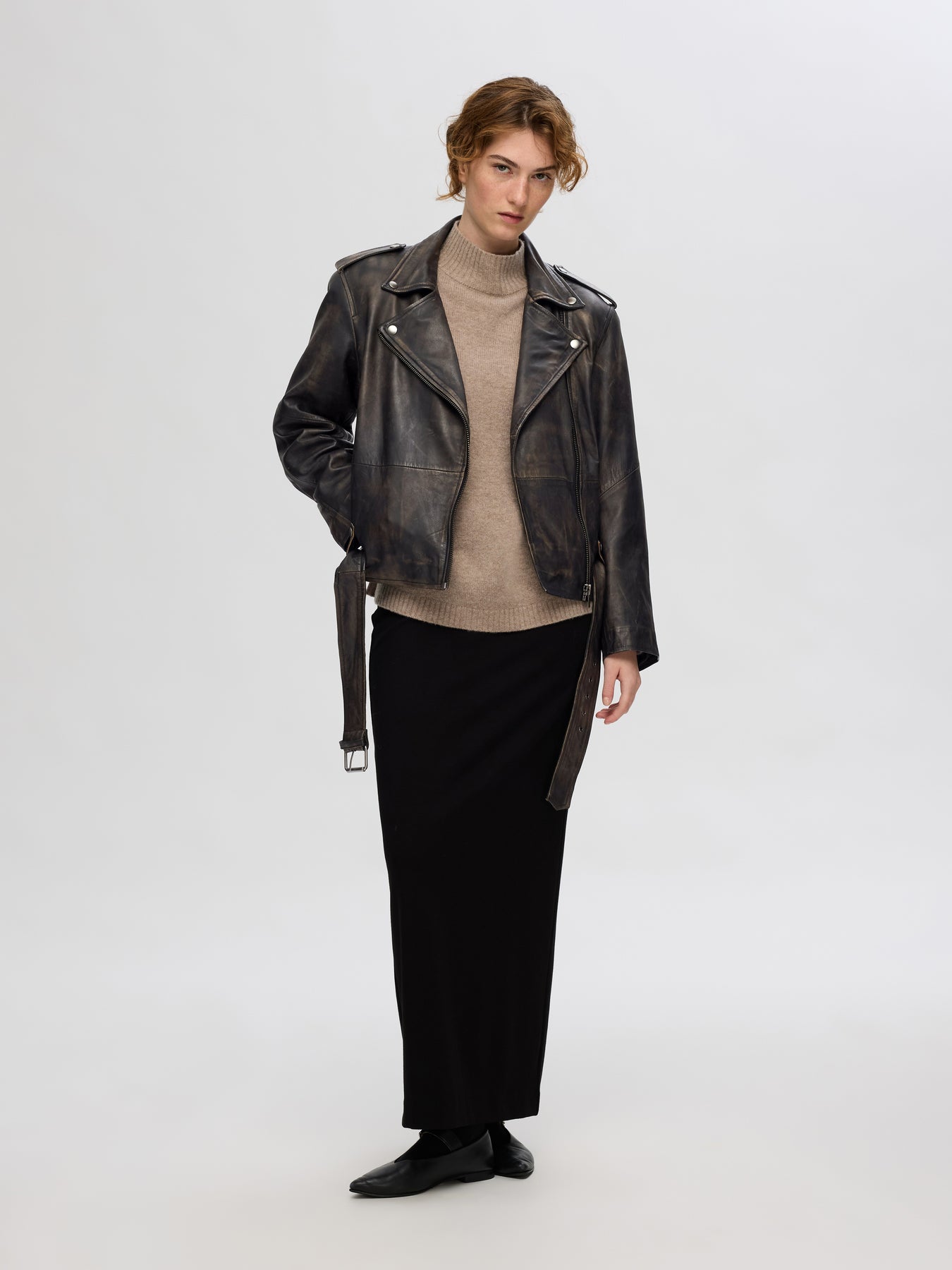Nana Biker Leather Jacket - Black Rub Off Look