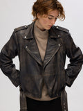 Nana Biker Leather Jacket - Black Rub Off Look