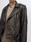 Nana Biker Leather Jacket - Black Rub Off Look
